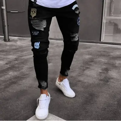 Image de Jeans Homme Déchiré Imprimé Biker - Style Hip Hop