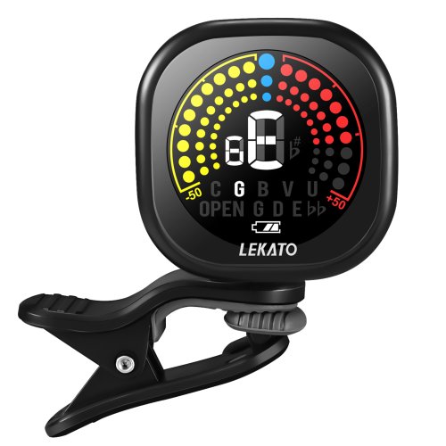 Image of Clip-On Rechargeable Guitar Tuner with Color LED Display – Chromatic Digital Tuner for Violin, Ukulele, and More Instruments