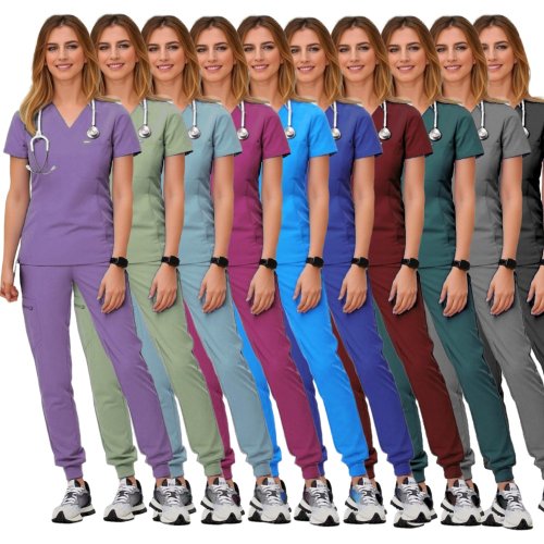 Immagine di Vendita calda Scrub tute Stretch traspirante set da donna Jogger infermieristica Scrub uniformi medico Spandex ospedale Scrub uniformi set