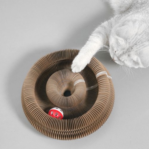 Image of Natural Cat Scratching Board with Interactive Accordion Design – Durable Wooden Scratch Pad for Claw Grinding & Playful Entertainment