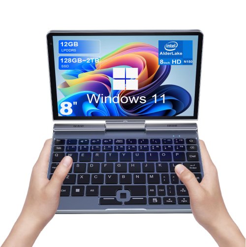 Immagine di Mini PC Portatile da 8 Pollici con Schermo IPS Touch, Processore N150, Windows 11, RAM 12GB LPDDR5, Bluetooth 5.2 – Netbook Ultra Leggero e Potente
