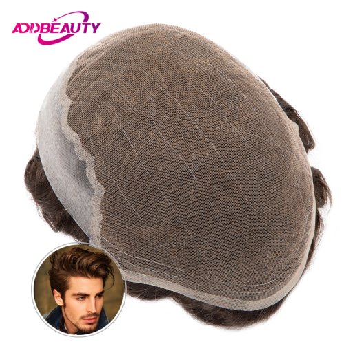 Image of Natural Indian Human Hair Lace Front Toupee for Men – Full Capillary Prosthesis System with PU Base and Realistic Hairline