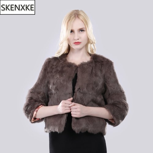Image de Manteau Court en Vraie Fourrure de Lapin - Élégant & Chaud