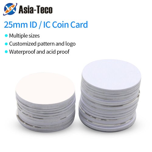 Zdjęcie 100 sztuk 125 KHz/13.56 MHz RFID karta na monety TK4100/M1 Mini Rfid Tag samoprzylepna naklejka NFC inteligentny klucz do kontroli dostępu obecność DIY