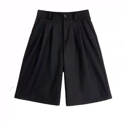 Image de Shorts Hommes Noir Plissé Taille Haute - Style Décontracté 2024