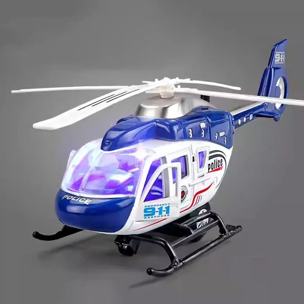 Bild von 24 cm Polizeihubschrauber Spielzeug mit Musik, Pull-Back Funktion und drehbarem Propeller – Realistisches Flugzeugmodell für Kinder als Geschenk