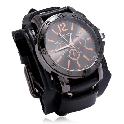 Image de Montre Homme Vintage en Cuir Véritable - Style Punk & Mode