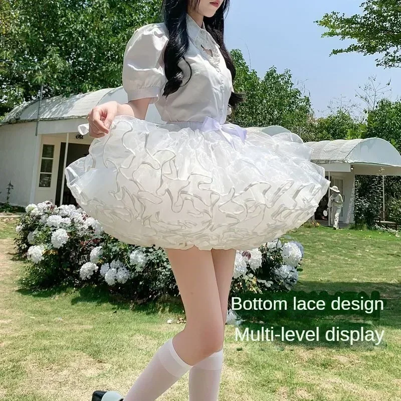 Afbeelding van Lolita-stijl Multi-laags Pluizige Bubble Rok met Crinoline Onderrok Zonder Hoepel – Vrouwen Puffy Mini Rok voor Festivals en Cosplay