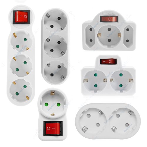 Image of EU Extension Socket with On/Off Switch - 16A 250V Standard Plug Adapter, Germany Plug Conversion Outlet, 1 to 2 & 1 to 3 Way AC Power Sockets
