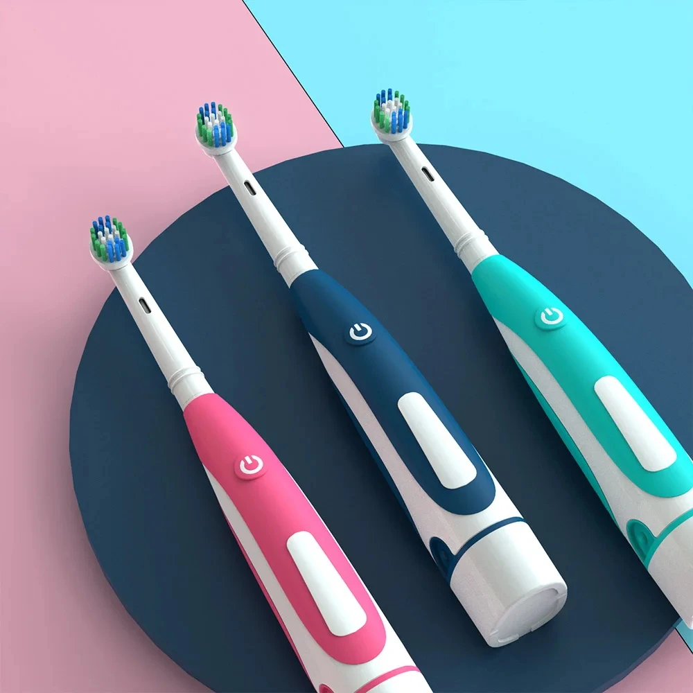 Immagine di Spazzolino elettrico sonico Arrotondato 3D Vibrazione Spazzolino da denti Rotazione Cura delle gengive Testine a setole morbide Alimentazione a batteria Sbiancamento dei denti