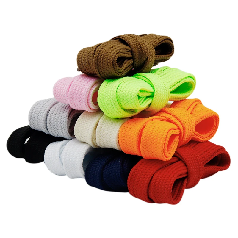 Image of 18mm Wide Double Layer Flat Shoelaces for Sneakers and Boots – Solid Color Durable Cotton Cord Laces for Men, Women, and Kids