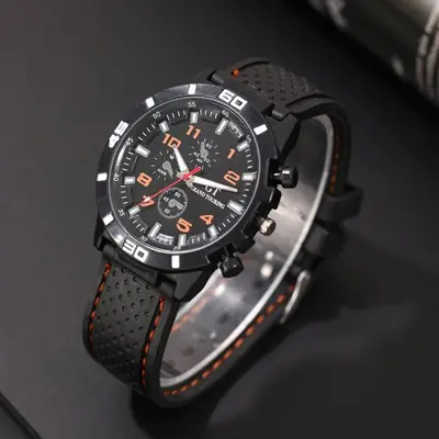 Image de Montre Homme Cuir Noir - Style Élégant & Raffiné