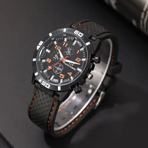 Image de Montre Homme Cuir Noir - Style Élégant & Raffiné