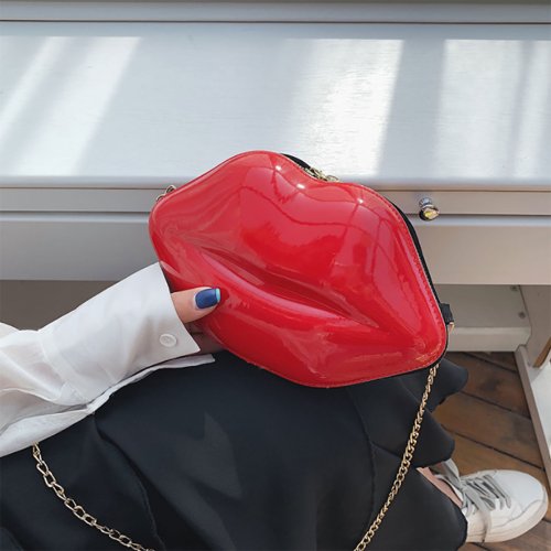 Immagine di Borsa a Catena Mini a Forma di Labbro Rosso – Elegante Borsa a Tracolla con Cerniera per Donna, Design di Nicchia e Tendenza