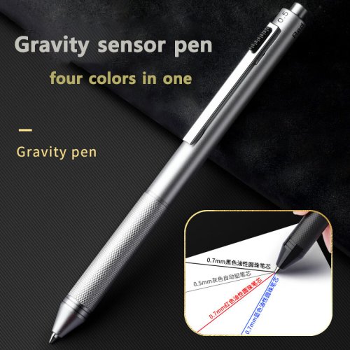 Immagine di Penna Multifunzione di Lusso 4 in 1 con Matita Meccanica 0,5 mm, Penna a Sfera a 3 Colori 0,7 mm, Corpo in Metallo e Sensore di Gravità - Design Elegante e Funzionale