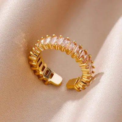 Image de Bague Vintage Boho en Zircon Cubique - Or & Acier Inoxydable