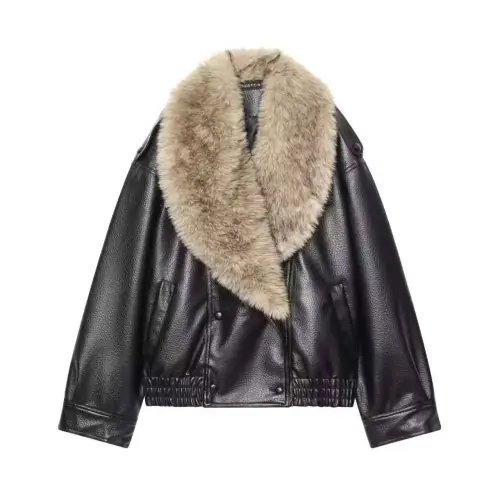 Image de Manteau en Simili-Cuir Femme Col Fourrure - Hiver 2025