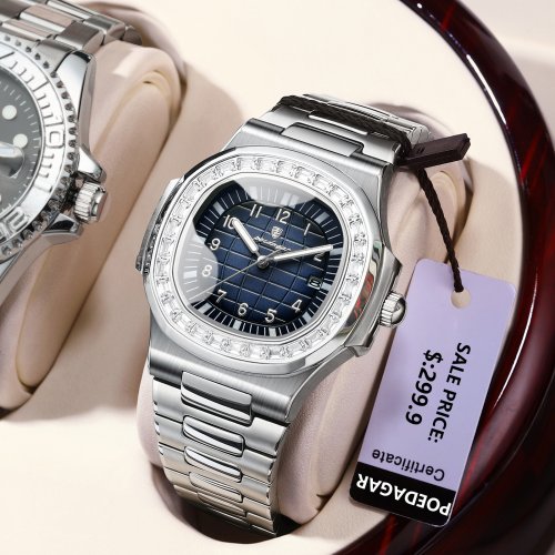 Afbeelding van Elegant Luxe Vierkante Herenhorloge met Waterdichte Quartz Beweging, Lichtgevende Datum en Roestvrij Staal Band – Mode Horloge voor Mannen