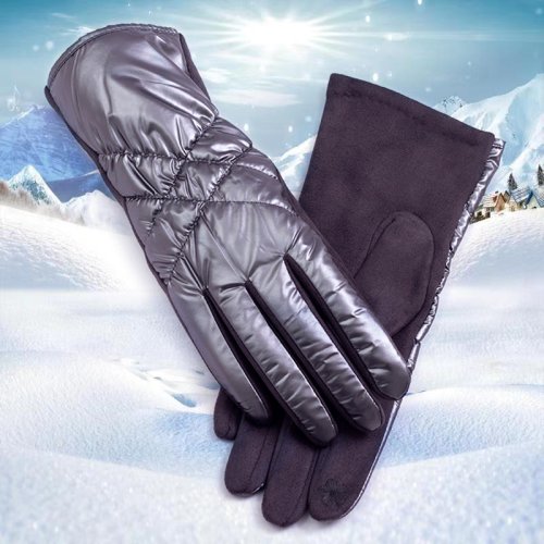 Image of Women's Winter Gloves with Down Cotton Insulation, Waterproof Thermal Fleece Lining, Touch Screen Compatible & Non-Slip Grip for Motorcycle Riding