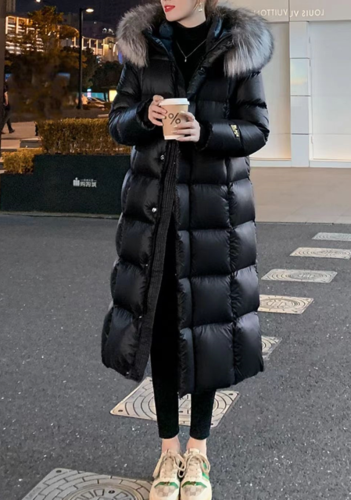 Imagen de Nueva moda de invierno, chaqueta de plumón con capucha ajustada de Color sólido con cuello alto y cremallera y cuello alto para mujer