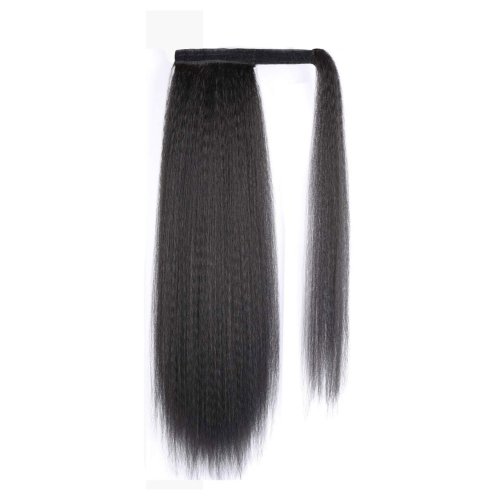Immagine di Estensione sintetica della coda di cavallo diritta lunga crespa per le donne nere Yaki Wrap Arpund Hair Clip da 24 pollici in pasta magica Coda nera