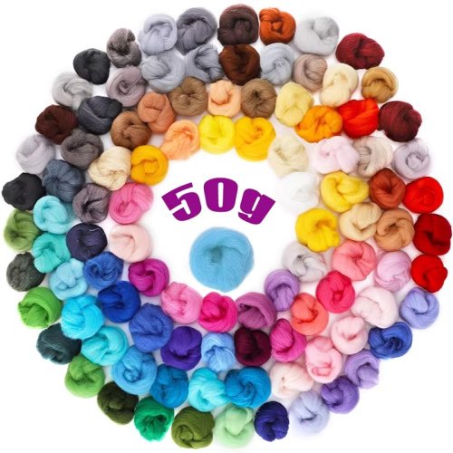 Zdjęcie KRABALL 50g wełna Roving z 69 kolorami filcowanie ręcznie przędzenie miękkie włókno wełniane do robi...