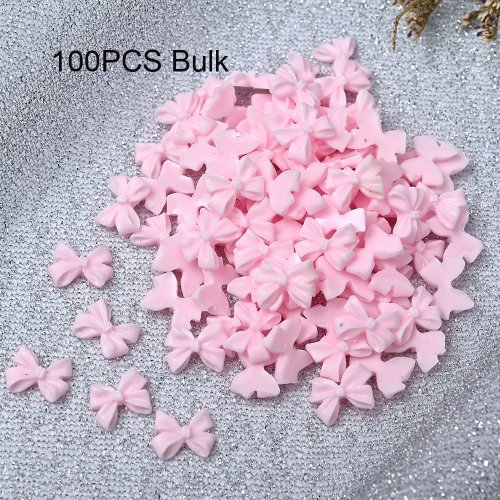 Immagine di 50/100 pz Rosa Bianco Kawaii Arco Del Chiodo di Fascino 3D Resina Bowknot Flatback Unghie Gemme 8*10mm Unghie artistiche strass gioielli # Papillon