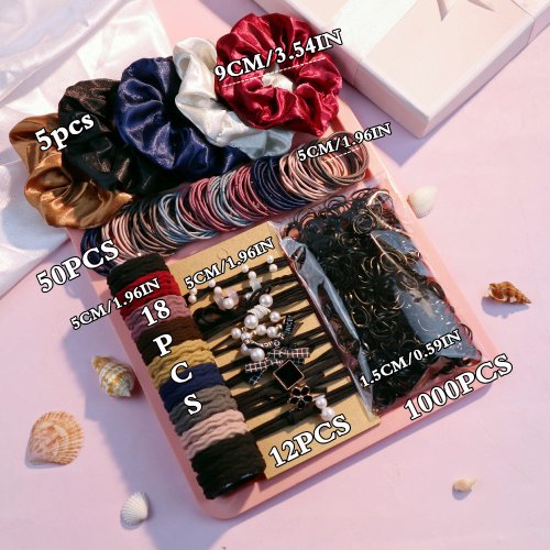 Immagine di 1085PCS Accessori per capelli scuri per donna Set Supporti per coda di cavallo senza soluzione di co...