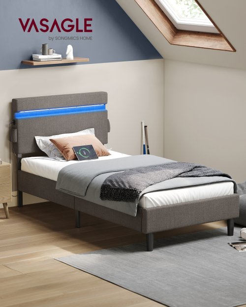 Image de Lit Simple 90x190 cm avec LED et Prises USB - Design Moderne