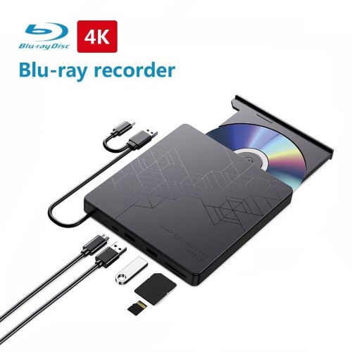 Zdjęcie Zewnętrzny Napęd Blu-ray 5 w 1 – Przenośny Odczyt i Pisanie na BD, DVD, CD do Laptopa i PC z Obsługą Windows 11/10 oraz Mac