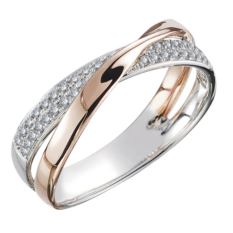 Imagen de Anillo clásico de Plata de Ley 925 para mujer, sortija cruzada en forma de X de dos tonos, circonita deslumbrante infinita, Anillos de boda