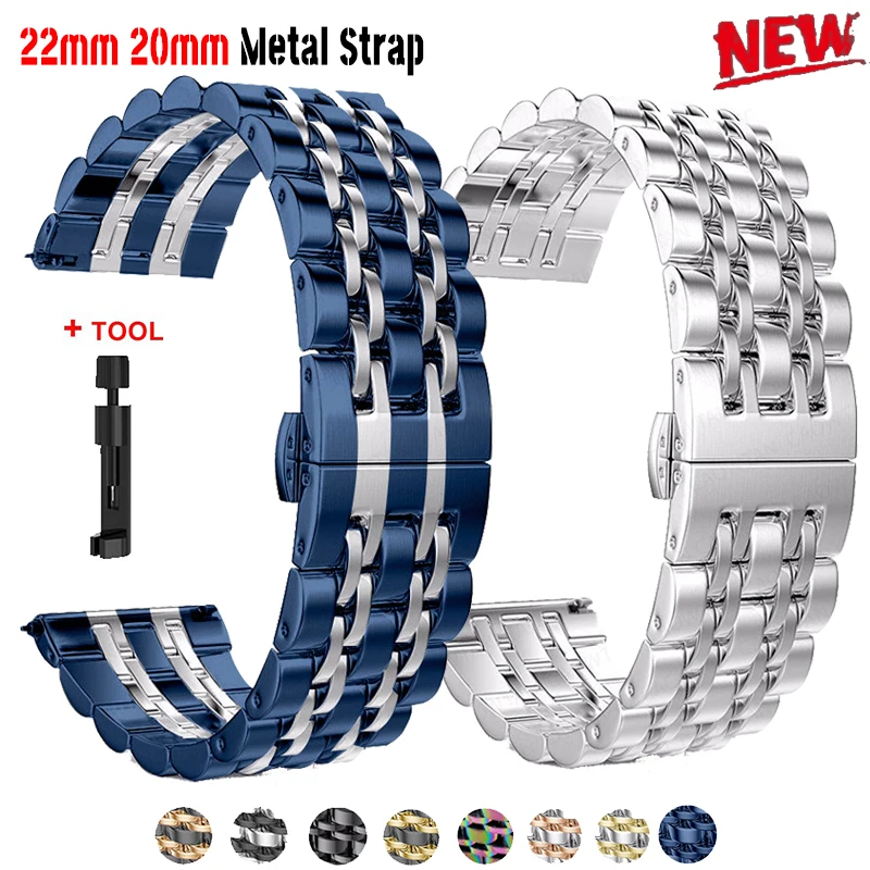 Zdjęcie Pasek ze stali nierdzewnej 22 mm 20 mm do zegarka Samsung Watch 3 4 5 45 mm Gear S3 46 mm 42 mm Active2 40 44 mm Metalowa bransoletka z paskiem na nadgarstek