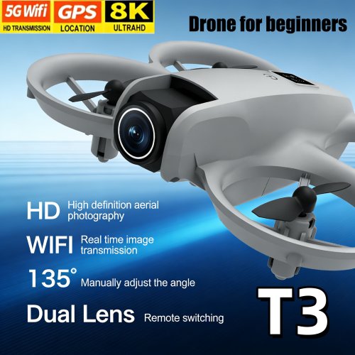 Image of Professional 8K GPS Drone with Foldable Design, 5G WiFi FPV Camera, Obstacle Avoidance & Auto Return - T3 Mini RC Aircraft for Enthusiasts and Beginners