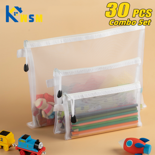 Image of 30-Pack Waterproof Mesh Zipper File Bags for Organized Storage – Ideal for Toys, Tools, Cosmetics, and Home Office Supplies