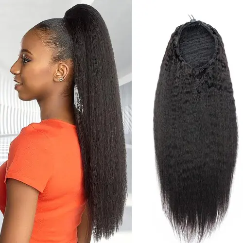 Image de Extensions Cheveux Humains Naturels - Queue de Cheval Droite Kinkys