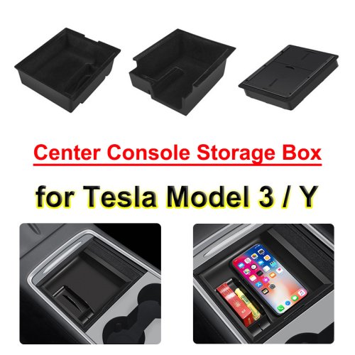 Afbeelding van Stijlvolle Verborgen Opbergdoos voor Tesla Model Y – Middenconsole Organisator met Armsteun en Bekerhouder voor Optimaal Interieur