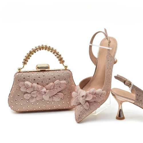 Imagen de Conjunto de zapatos y Bolsa italianos de lujo para mujer, zapatos de tacón alto con punta estrecha p...