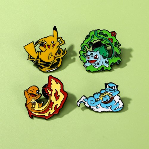Afbeelding van Set van 4 Pokémon Emaille Pins met Pikachu en Squirtle – Anime Metalen Broches als Modieuze Sieraden