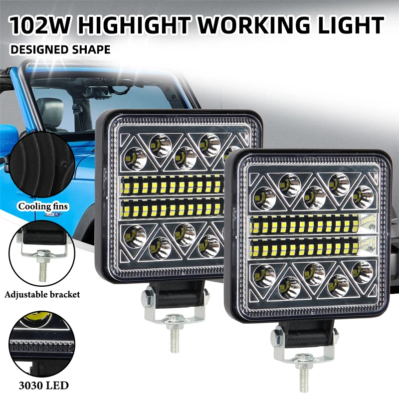 Afbeelding van 102W LED Lichtbalk met Spotfunctie - Offroad Verlichting voor Tractor, SUV, Truck en Auto's - 34 SMD 3030 Vierkante Mistlamp