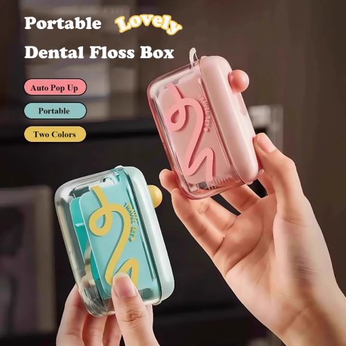 Bild von Nachfüllbarer Pop-Up-Zahnseidenspender mit integriertem Zahnstocher-Set – Tragbare Zahnpflegebox für optimale Mundhygiene unterwegs