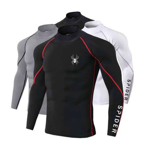 Afbeelding van Herensportshirt met lange mouwen - Compressie T-shirt met spinnenprint voor hardlopen, fitness en gym - Sneldrogend en ademend materiaal
