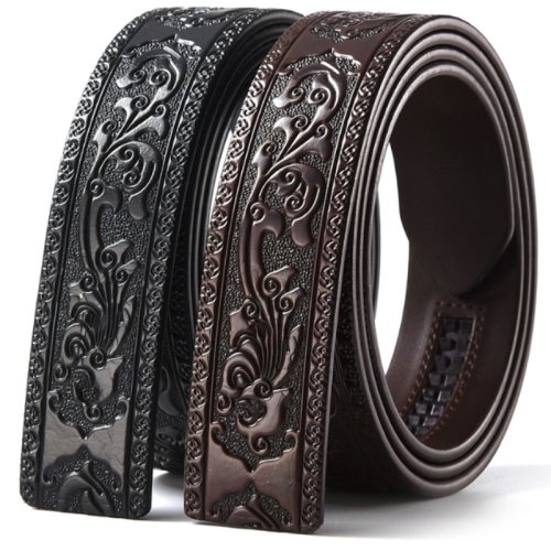 Imagen de Cinturón de Cuero Genuino para Hombre con Hebilla Automática de Lujo, 3.5 cm de Ancho, Color Café Negro, Hecho de Piel de Vaca de Alta Calidad