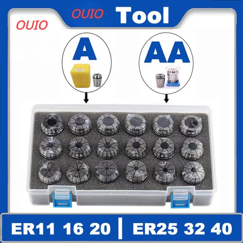 Afbeelding van Precisie CNC Freesgereedschapshouder Set met ER11, ER16, ER20, ER25, ER32, ER40 Collets - 0.015mm en 0.008mm Tolerantie voor Hoge Accuraatheid in Metaalbewerking