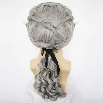 Image de Perruque Grise Longue & Bouclée pour Cosplay Avocat