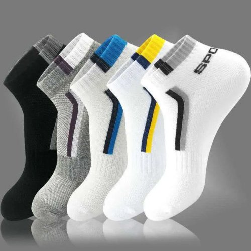 Afbeelding van 5 paar/pak "Sports" HEREN Zomersokken, Gepersonaliseerde Bootsokken, Ademende Absorptie, Jeugd Student Sokken, Gemengde Kleuren