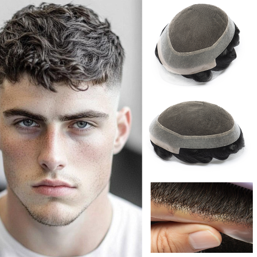 Image of Natural-Looking Swiss Lace Front Toupee for Men with PU Skin Base and Full Hairline – Premium Human Hair Wig for Everyday Wear