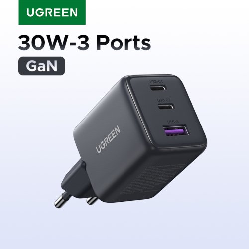 Afbeelding van UGREEN 30W USB-C Oplader met 3 Poorten – Snelle Oplading voor iPhone, Samsung & iPad