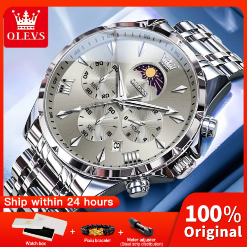 Bild von Olevs Herrenuhr – Elegante Chronographenuhr mit Mondphase & Leuchtdisplay
