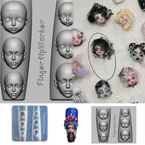 Bild von Silikon-Stempelform für kreative Nageldesigns – Puppen-Gesichts-Motiv