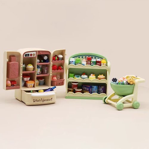 Bild von Miniaturküche im Maßstab 1:12 – Komplettes Küchen-Set mit Kühlschrank, Regal, Warenkorb und Zubehör für Puppenhäuser und Rollenspiele